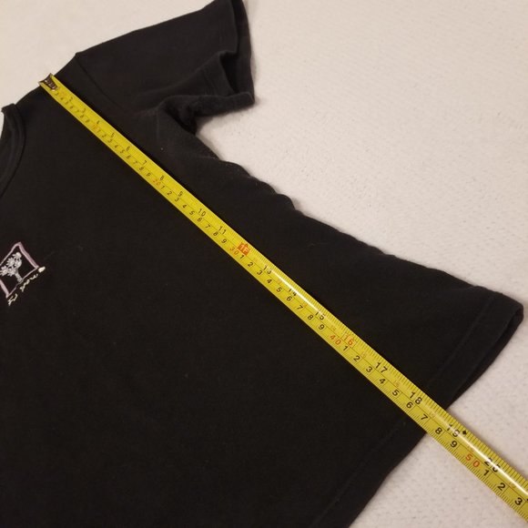 Vintage Baby Tee T-Shirt Flower Design Black Basic Stretchy - Picture 7 of 8